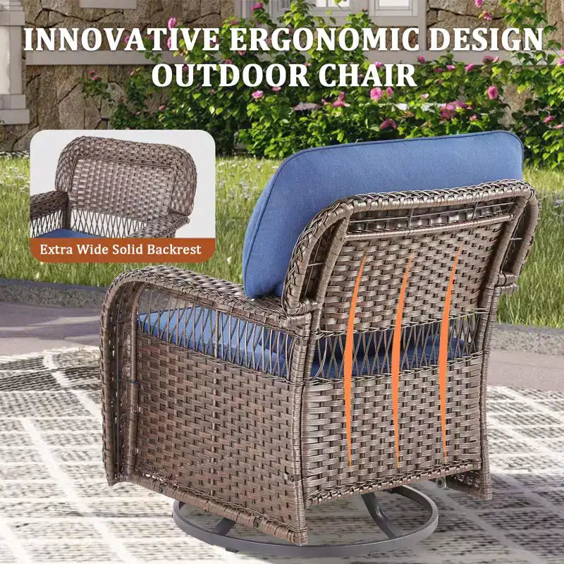 GDFStudio Tamqrah Fauteuil de jardin pivotant en osier avec coussins (Lot de 2)
