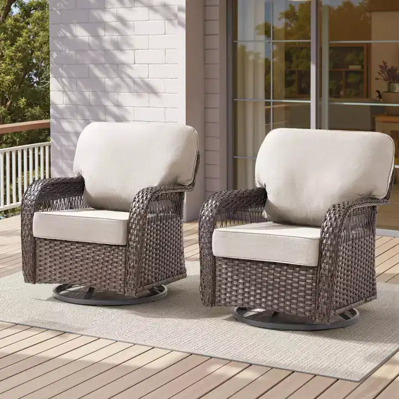 GDFStudio Tamqrah Fauteuil de jardin pivotant en osier avec coussins (Lot de 2)