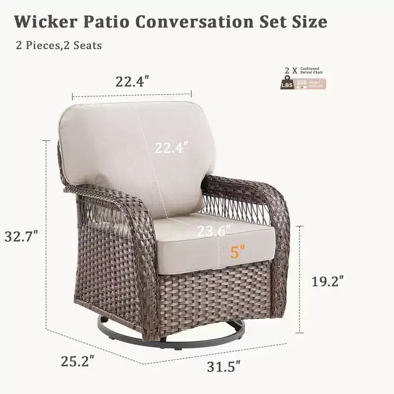 GDFStudio Tamqrah Fauteuil de jardin pivotant en osier avec coussins (Lot de 2)