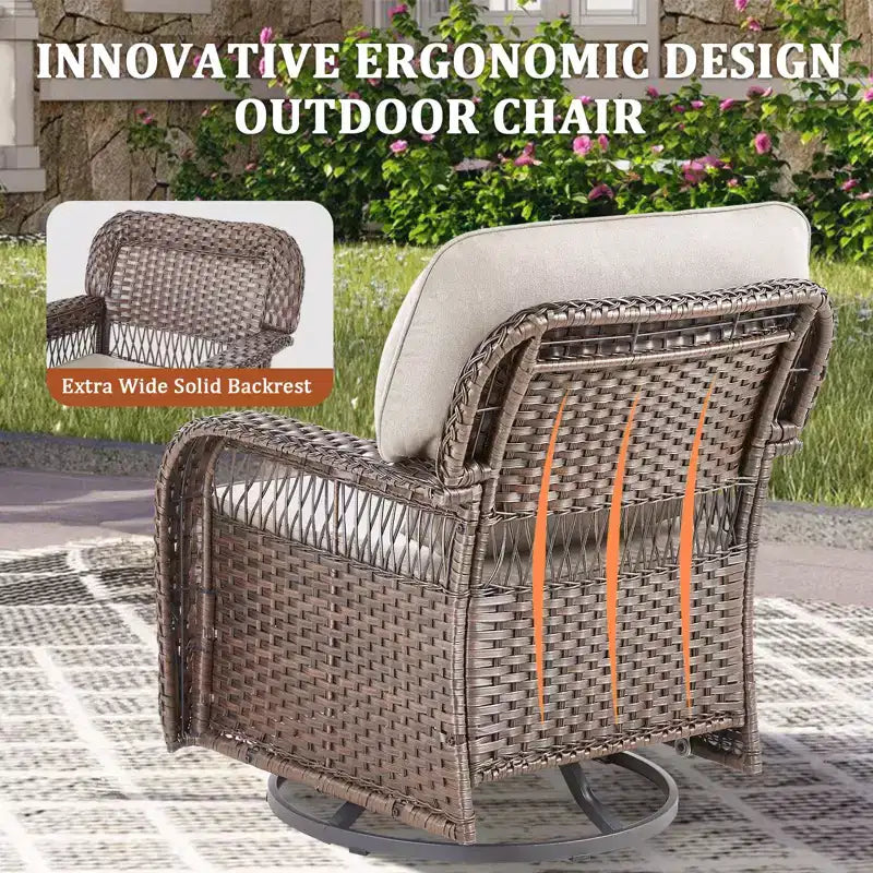 GDFStudio Tamqrah Fauteuil de jardin pivotant en osier avec coussins (Lot de 2)