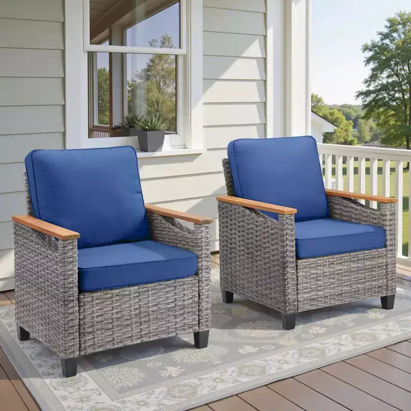 GDFStudio Fauteuil de club d'extérieur Halcyon en osier et acier avec coussins (Lot de 2)