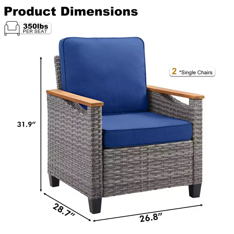 GDFStudio Fauteuil de club d'extérieur Halcyon en osier et acier avec coussins (Lot de 2)