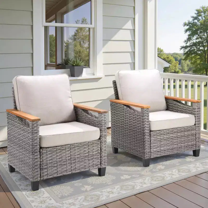 GDFStudio Fauteuil de club d'extérieur Halcyon en osier et acier avec coussins (Lot de 2)