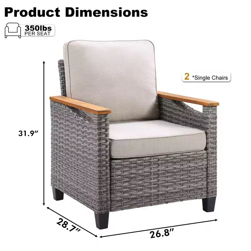 GDFStudio Fauteuil de club d'extérieur Halcyon en osier et acier avec coussins (Lot de 2)