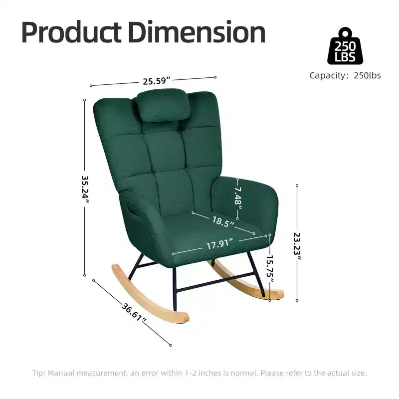 Fauteuil à bascule pour chambre d'enfant, Fauteuil à bascule rembourré Teddy avec dossier haut et accoudoirs pour salon