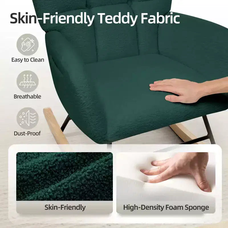 Fauteuil à bascule pour chambre d'enfant, Fauteuil à bascule rembourré Teddy avec dossier haut et accoudoirs pour salon