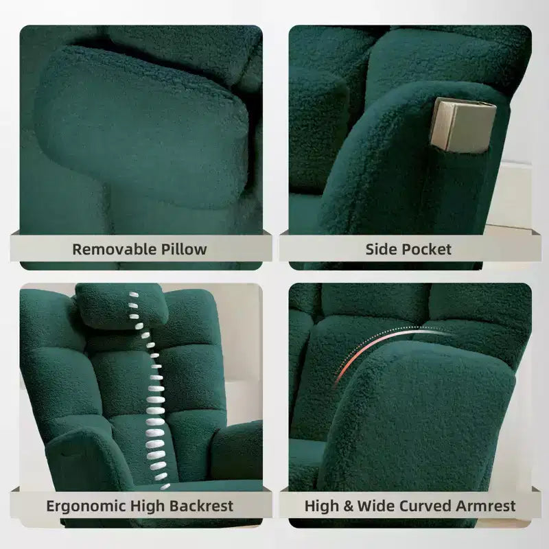Fauteuil à bascule pour chambre d'enfant, Fauteuil à bascule rembourré Teddy avec dossier haut et accoudoirs pour salon