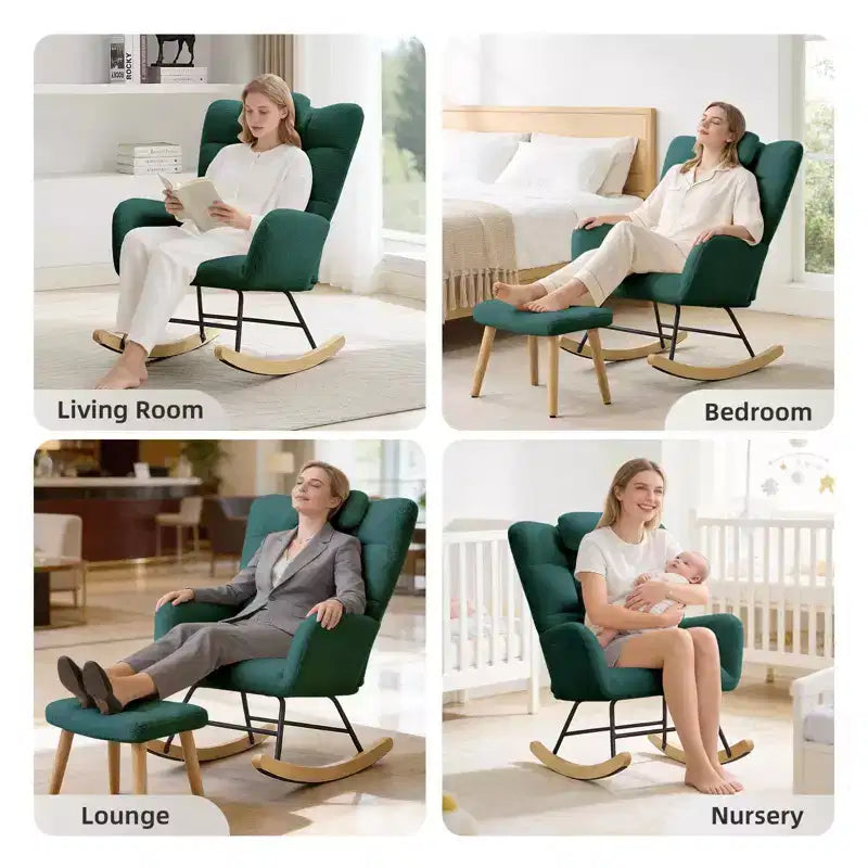 Fauteuil à bascule pour chambre d'enfant, Fauteuil à bascule rembourré Teddy avec dossier haut et accoudoirs pour salon
