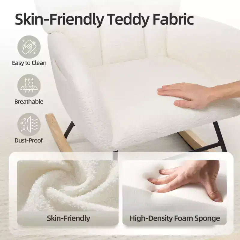 Fauteuil à bascule pour chambre d'enfant, Fauteuil à bascule rembourré Teddy avec dossier haut et accoudoirs pour salon