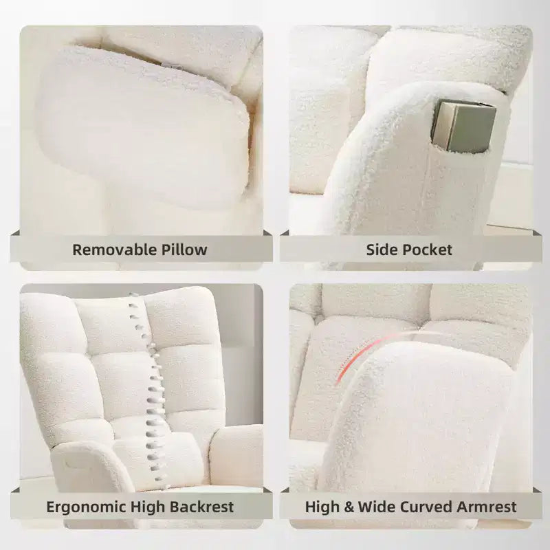 Fauteuil à bascule pour chambre d'enfant, Fauteuil à bascule rembourré Teddy avec dossier haut et accoudoirs pour salon