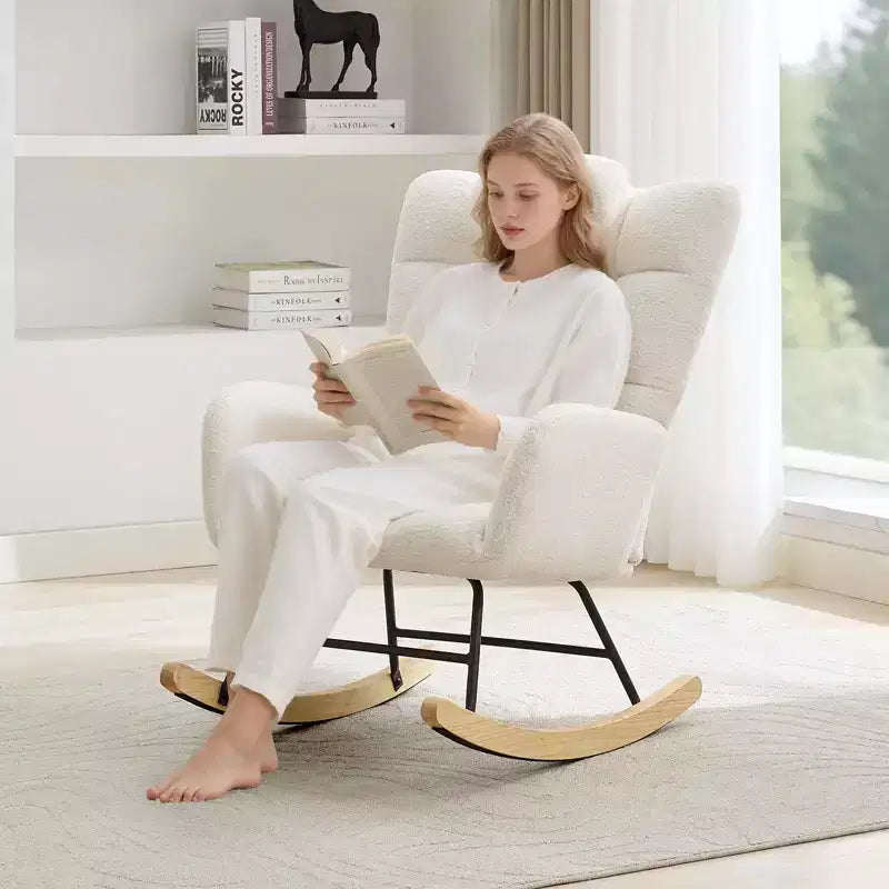 Fauteuil à bascule pour chambre d'enfant, Fauteuil à bascule rembourré Teddy avec dossier haut et accoudoirs pour salon