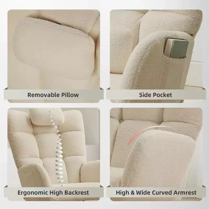 Fauteuil à bascule pour chambre d'enfant, Fauteuil à bascule rembourré Teddy avec dossier haut et accoudoirs pour salon