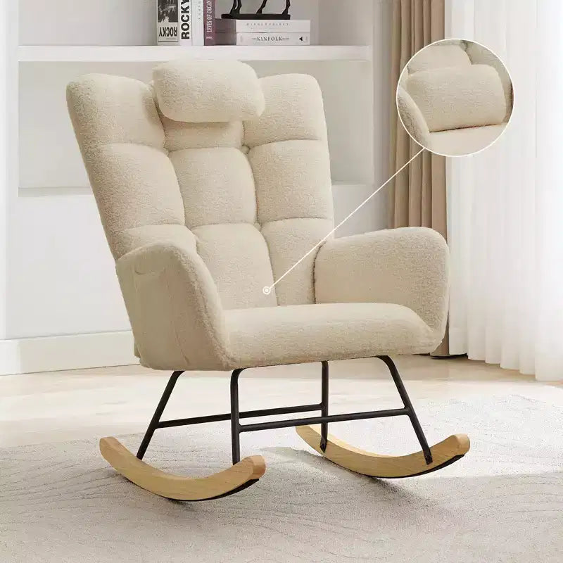 Nursery Rocking Chair,Teddy Upholstered Glider Rocker Rocking Accent Chair Padded Seat with High Backrest Armchair for Living Room