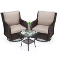 3 Pcs Outdoor Wicker Rattan Swivel Rocking Chair Set, 360-Degree Swivel Rocking Chair, Armored Glass Side Table for Backyard, Porch, Balcony, Garden