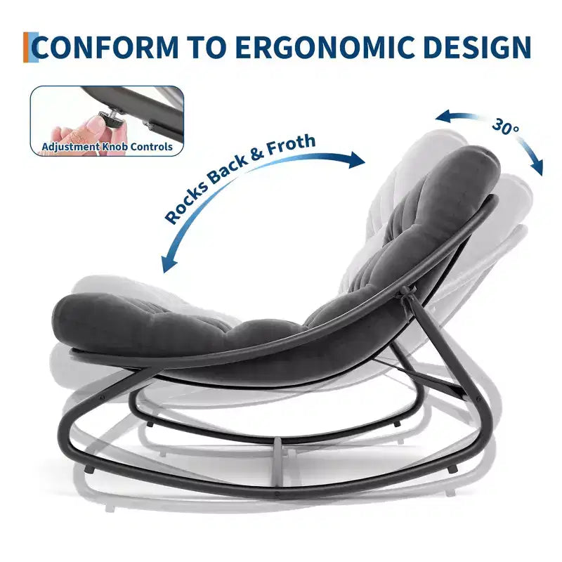 Fauteuil à bascule Papasan, fauteuil à bascule Papasan surdimensionné avec coussin épais, cadre en métal robuste, convient pour la chambre à coucher, le salon, le jardin, gris