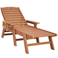 Outdoor Chaise Lounge Chair HDPE 6-Position Adjustable Backrest Cup Holder 400 lbs Brown