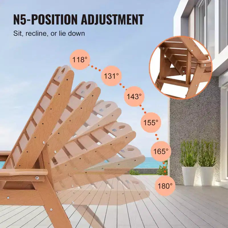 Chaise longue d'extérieur en PEHD à 6 positions, dossier réglable, porte-gobelet, 180 kg, marron