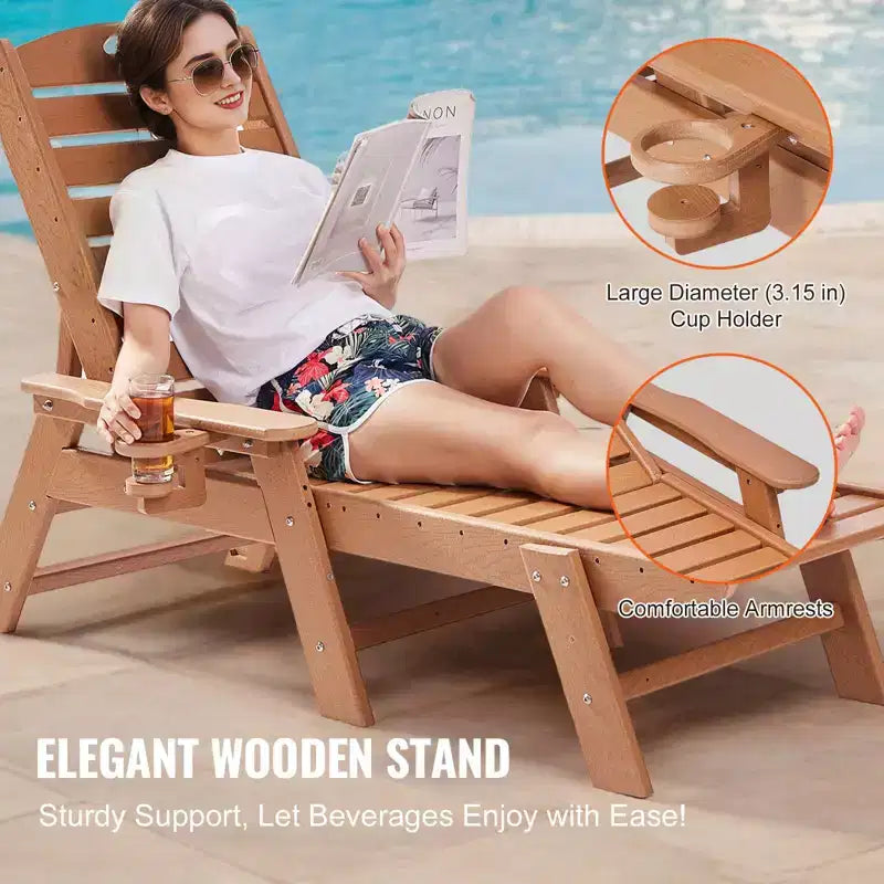 Chaise longue d'extérieur en PEHD à 6 positions, dossier réglable, porte-gobelet, 180 kg, marron