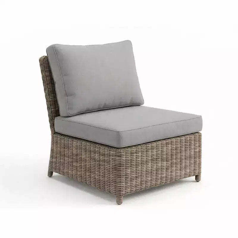 Martha Stewart Lily Pond Indoor-Outdoor Modular Patio Sectional Sofa Center Seat in Weathered Gray Rattan Wicker with Gray All-Weather Cushions