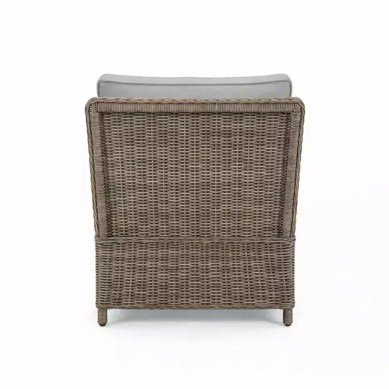 Fauteuil central de canapé modulaire Martha Stewart Lily Pond, en rotin tressé gris patiné, avec coussins gris résistants aux intempéries, pour intérieur et extérieur