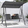2-Person Outdoor Porch Swing with Canopy, Cup Holders & Pivot Storage Table, Weather-Resistant Steel Frame