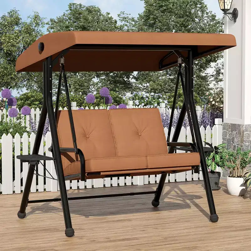 Adjustable 2-in-1 Patio Swing for 2 with Canopy, Cup Holders & Thick Cushions, Weather-Resistant Steel Frame