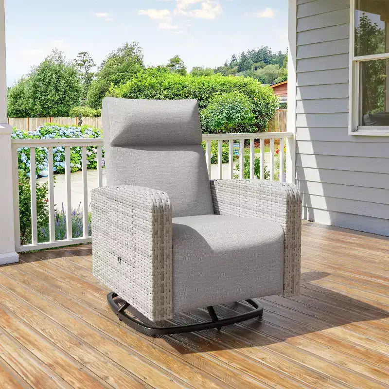 Chaise pivotante ALAULM, fauteuil inclinable multifonctionnel en rotin avec repose-pieds, tablette, entièrement inclinable pour patio, salons et chambres à coucher