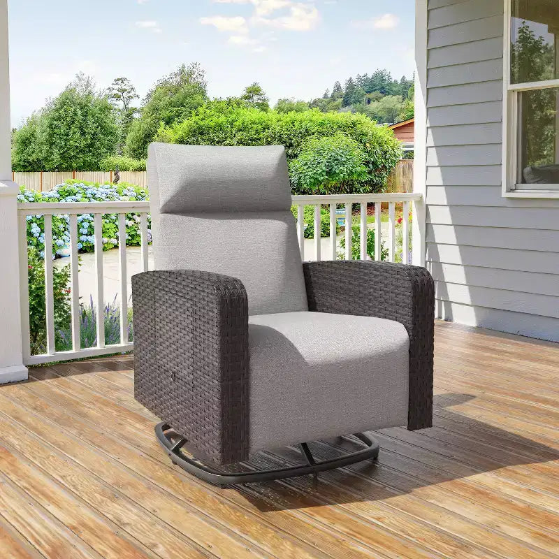 Chaise pivotante ALAULM, fauteuil inclinable multifonctionnel en rotin avec repose-pieds, tablette, entièrement inclinable pour patio, salons et chambres à coucher