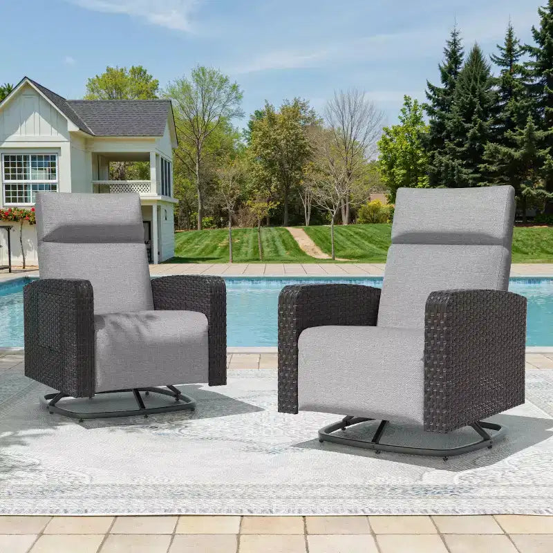 Chaise pivotante ALAULM, fauteuil inclinable multifonctionnel en rotin avec repose-pieds, tablette, entièrement inclinable pour patio, salons et chambres à coucher