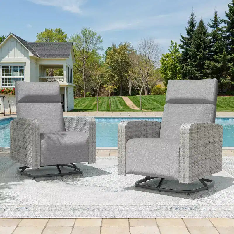 Chaise pivotante ALAULM, fauteuil inclinable multifonctionnel en rotin avec repose-pieds, tablette, entièrement inclinable pour patio, salons et chambres à coucher