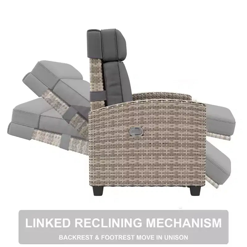 Chaise longue d'extérieur avec dossier et repose-pieds réglables à 145° - Chaise longue en rotin PE résistant aux intempéries avec coussin et table d'appoint pour piscine, terrasse et balcon