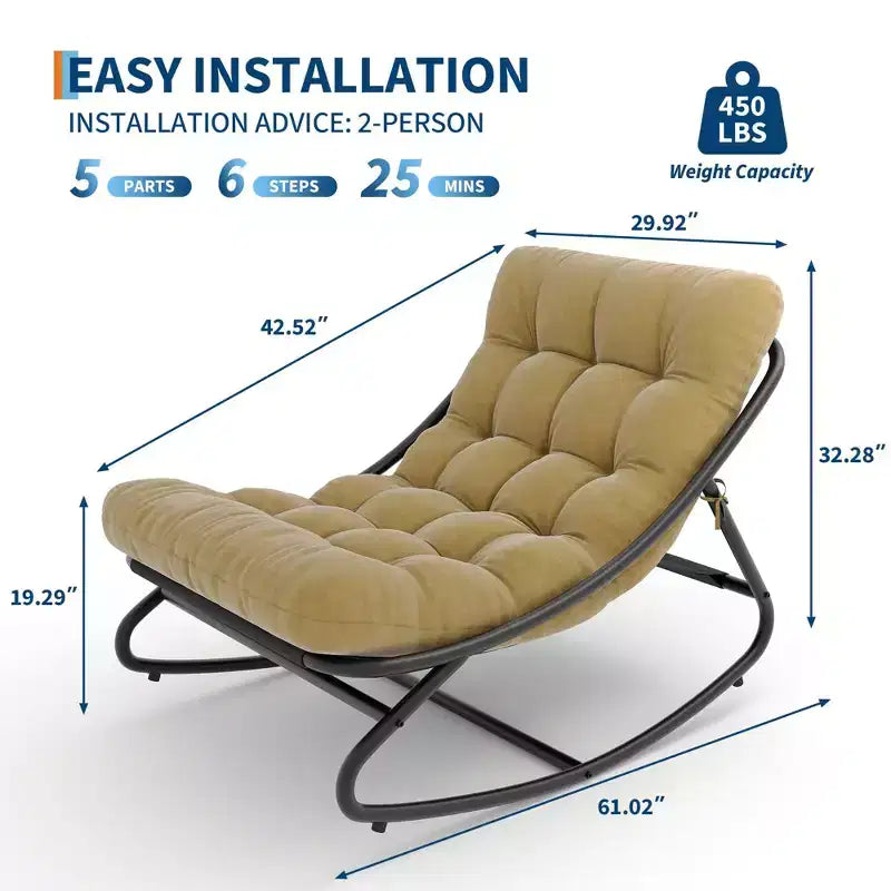 Fauteuil à bascule Papasan d'intérieur et d'extérieur GustoWave, fauteuil œuf surdimensionné avec coussin épais, supporte 204 kg, pour patio, salon