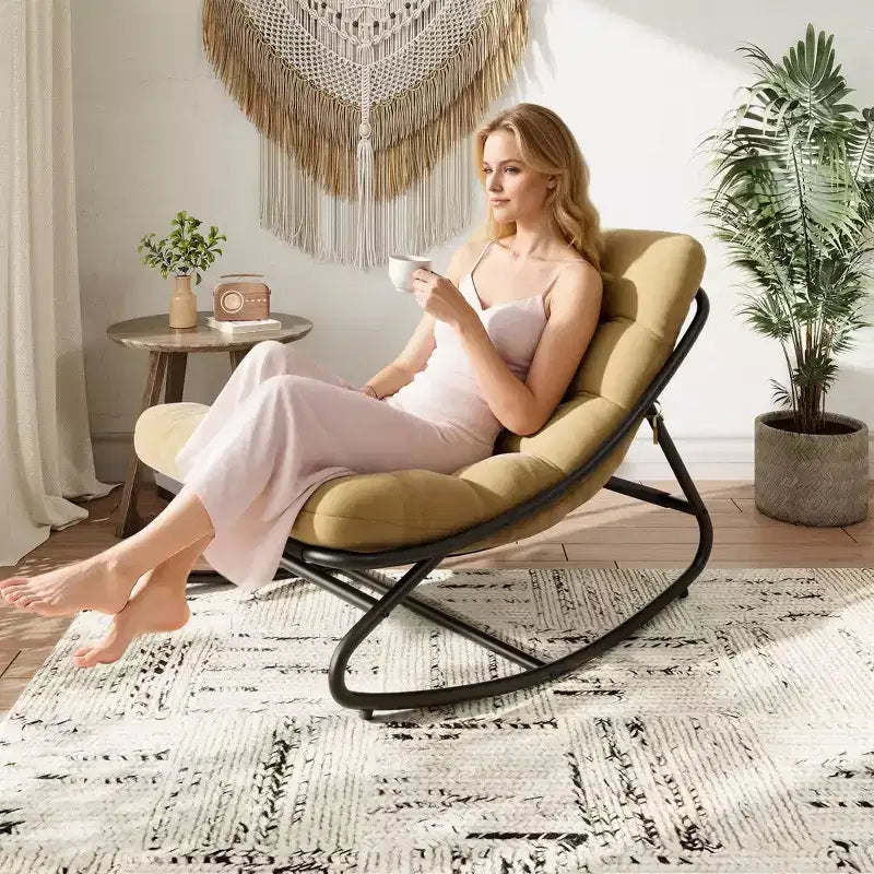 Fauteuil à bascule Papasan d'intérieur et d'extérieur GustoWave, fauteuil œuf surdimensionné avec coussin épais, supporte 204 kg, pour patio, salon