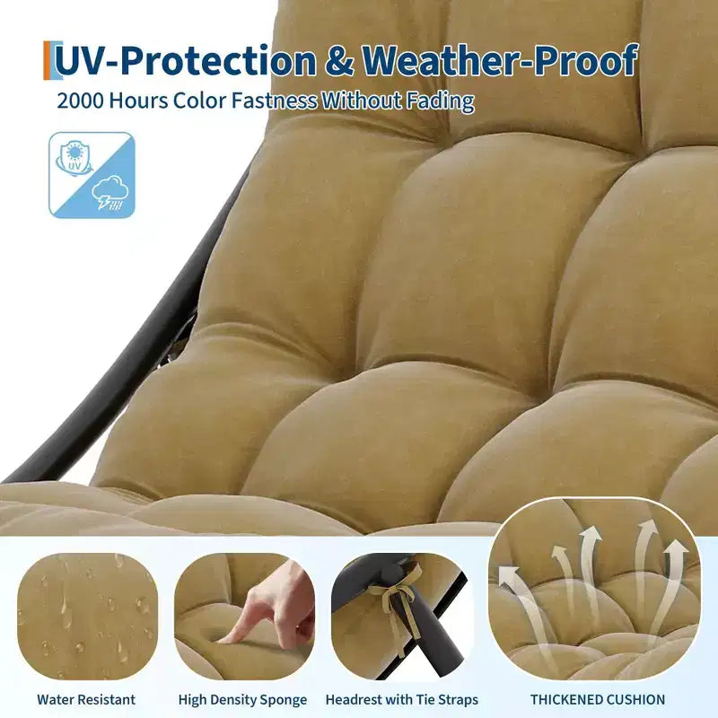 Fauteuil à bascule Papasan d'intérieur et d'extérieur GustoWave, fauteuil œuf surdimensionné avec coussin épais, supporte 204 kg, pour patio, salon