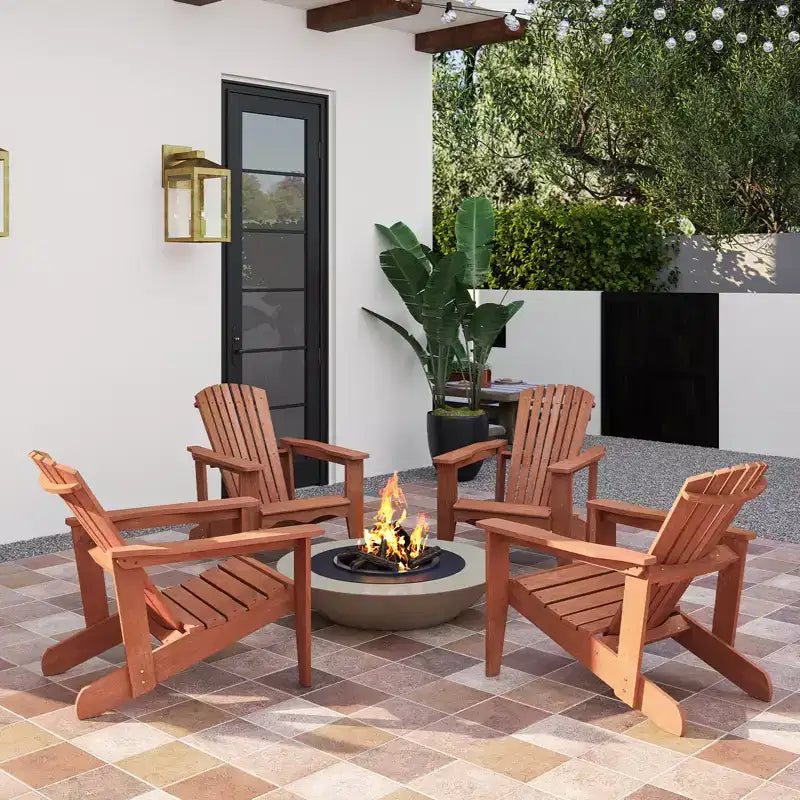 Lot de 4 chaises de jardin Costway en bois massif avec dossier haut, accoudoirs larges et siège profilé