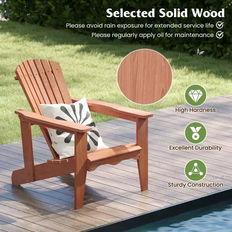 Chaise de jardin Costway en bois massif avec dossier haut, accoudoirs larges et assise incurvée