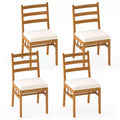 Costway Solid Acacia Wood Patio Chair Set of 4 w/ Padded Seat Cushions