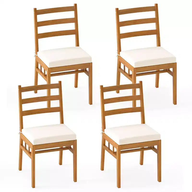 Costway Solid Acacia Wood Patio Chair Set of 4 w/ Padded Seat Cushions