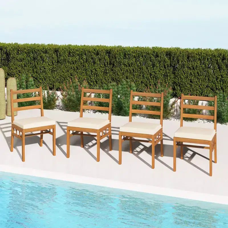 Costway Ensemble de 4 chaises de patio en bois d'acacia massif avec coussins de siège rembourrés