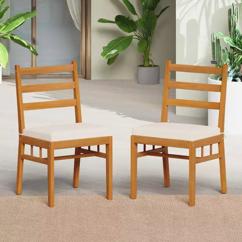 Costway Ensemble de 4 chaises de patio en bois d'acacia massif avec coussins de siège rembourrés