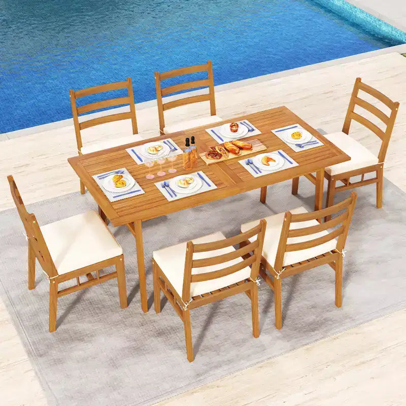Costway Ensemble de 4 chaises de patio en bois d'acacia massif avec coussins de siège rembourrés