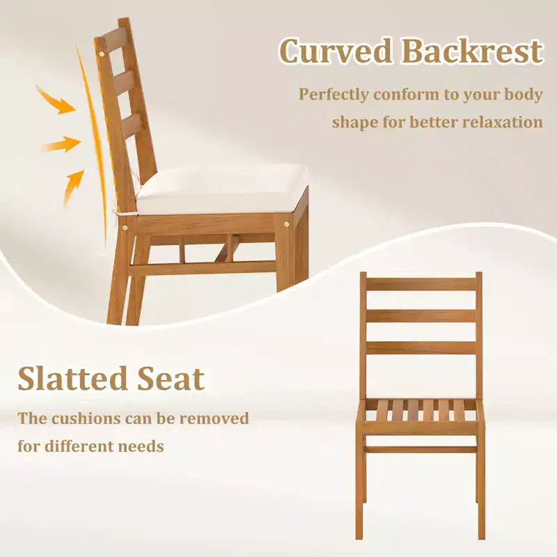 Costway Ensemble de 4 chaises de patio en bois d'acacia massif avec coussins de siège rembourrés