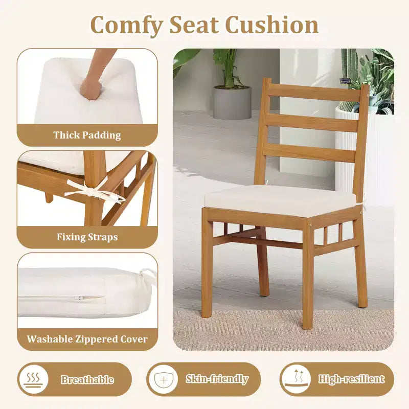 Costway Ensemble de 4 chaises de patio en bois d'acacia massif avec coussins de siège rembourrés