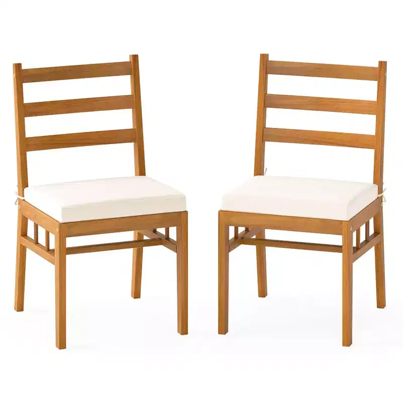 Costway Ensemble de 4 chaises de patio en bois d'acacia massif avec coussins de siège rembourrés