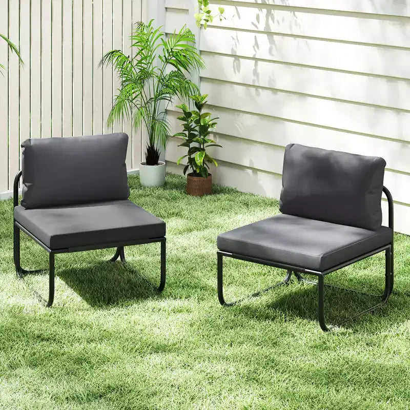 Lot de 2 fauteuils de patio Costway avec coussins amovibles, structure métallique robuste pour piscine