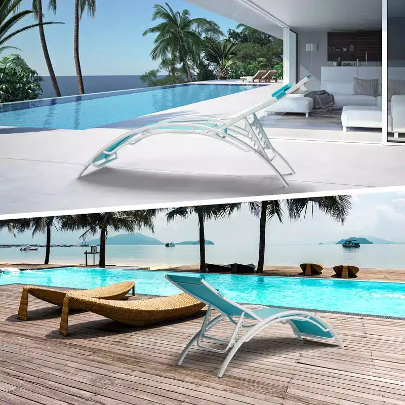 Ensemble de 2 chaises longues modernes en aluminium pour terrasse, chaises longues inclinables d'extérieur tout temps avec accoudoirs, idéales pour la plage, la piscine, les bains de soleil et la pelouse