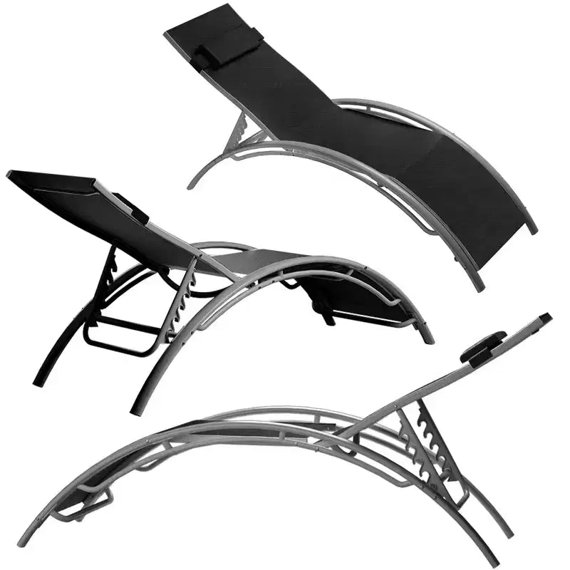 Ensemble de 2 chaises longues modernes en aluminium pour terrasse, chaises longues inclinables d'extérieur tout temps avec accoudoirs, idéales pour la plage, la piscine, les bains de soleil et la pelouse
