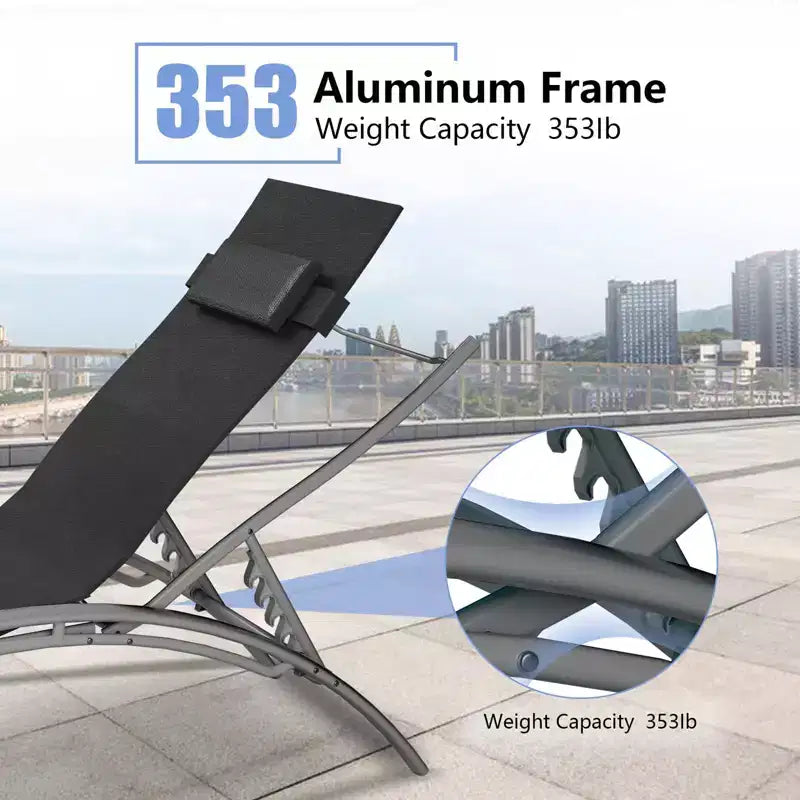 Ensemble de 2 chaises longues modernes en aluminium pour terrasse, chaises longues inclinables d'extérieur tout temps avec accoudoirs, idéales pour la plage, la piscine, les bains de soleil et la pelouse