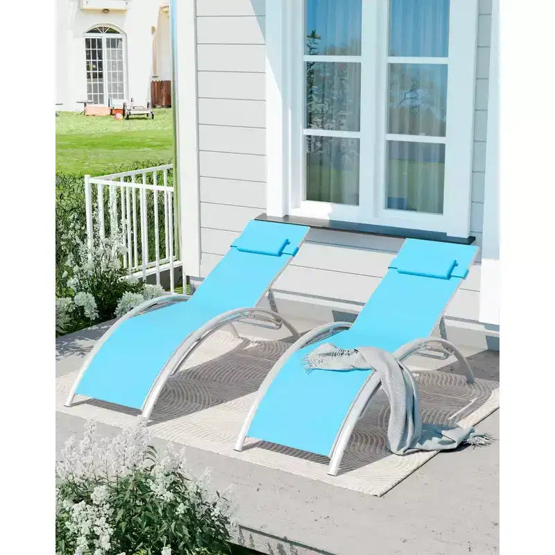 Ensemble de 2 chaises longues modernes en aluminium pour terrasse, chaises longues inclinables d'extérieur tout temps avec accoudoirs, idéales pour la plage, la piscine, les bains de soleil et la pelouse