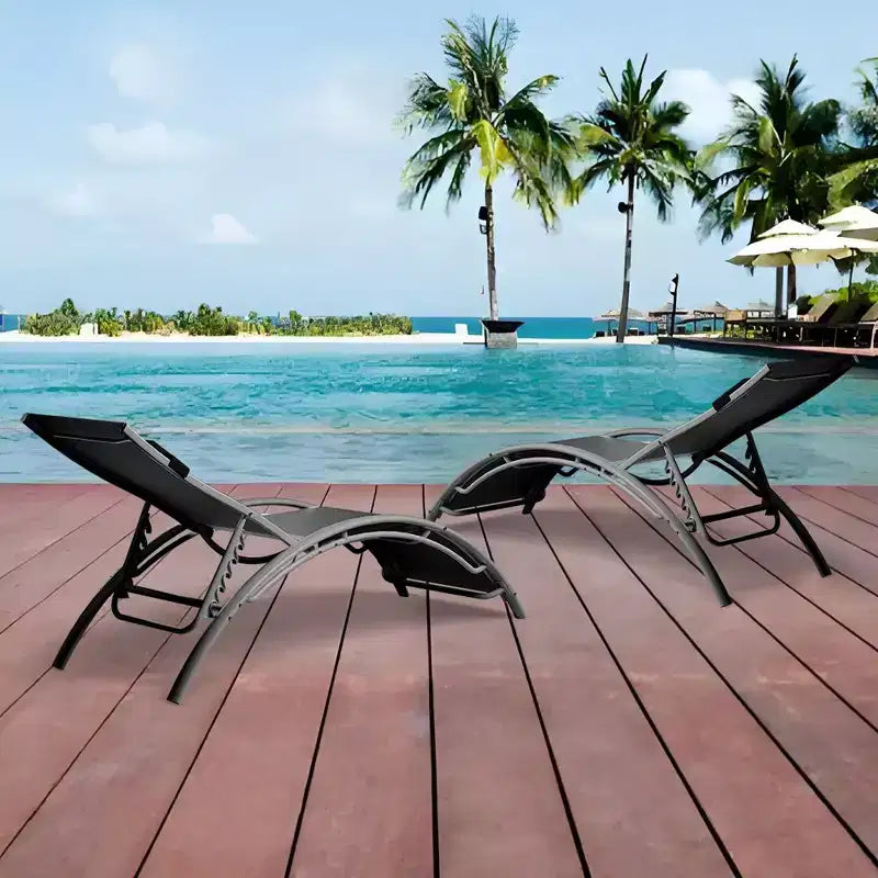 Set of 2 Modern Aluminum Patio Chaise Lounges, All-Weather Outdoor Recliner Tanning Chairs with Armrests, Ideal for Beach, Pool, Sunbathing and Lawn